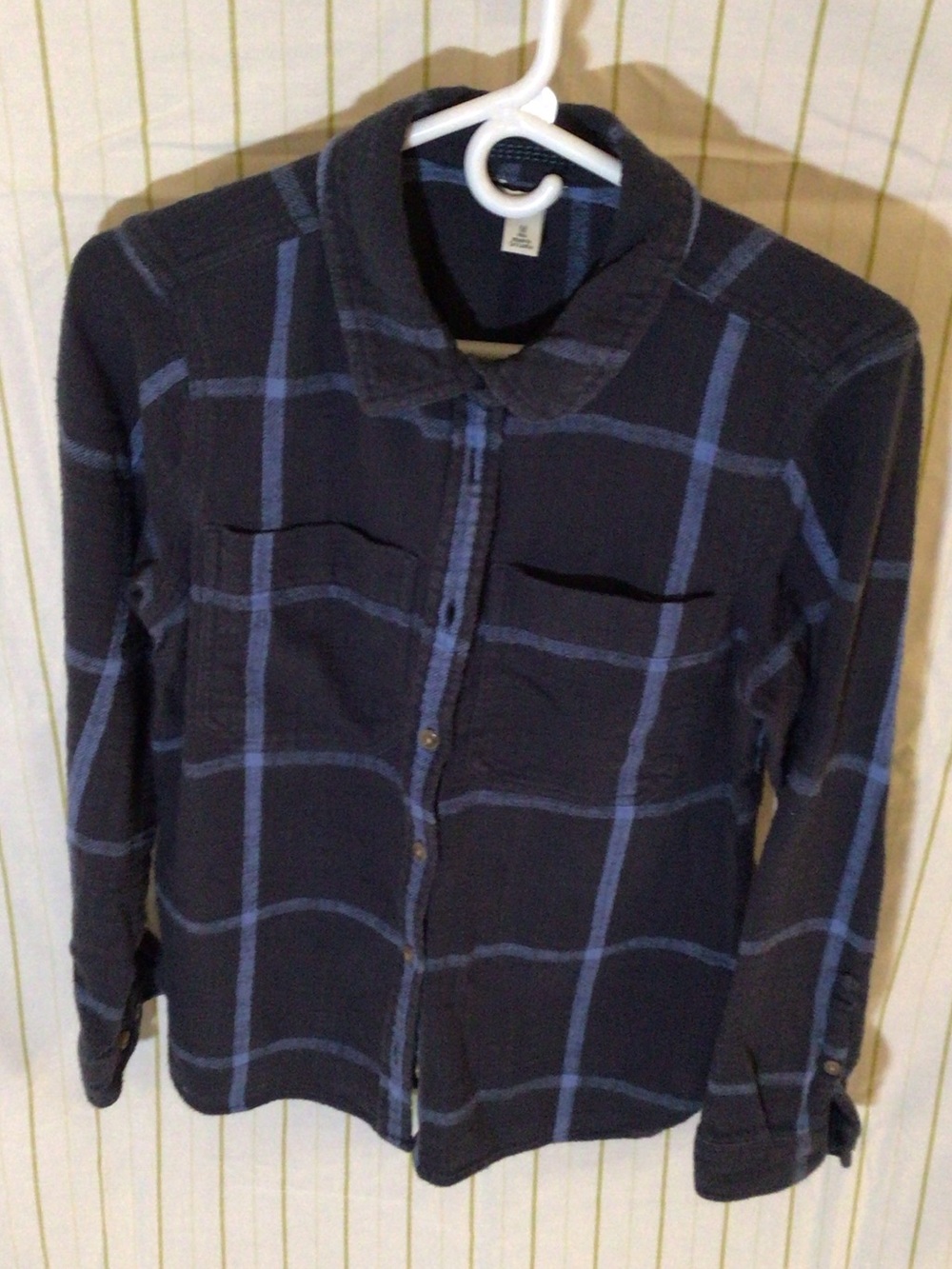 L.L. Bean Navy Blue Plaid Button-Down Shirt